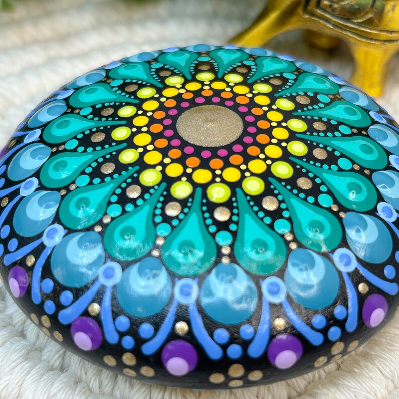 Rainbow Mandala Art Stone, Small Handmade and Hand Painted Decorative Stone, 3 Diameter image 8