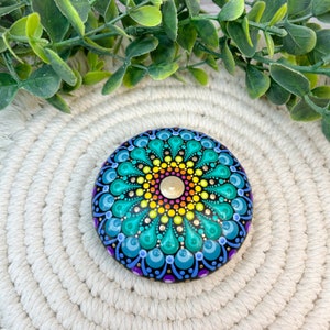 Rainbow Mandala Art Stone, Small Handmade and Hand Painted Decorative Stone, 3 Diameter image 10