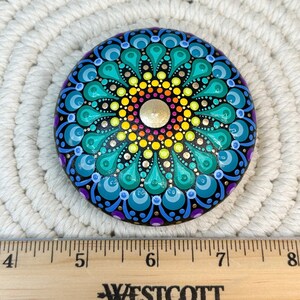 Rainbow Mandala Art Stone, Small Handmade and Hand Painted Decorative Stone, 3 Diameter image 4