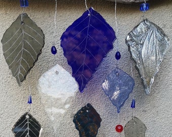 Decoración de la pared de Navidad, Decoración del jardín, Campana de viento de vidrio, Campana de viento de hojas multicolores, Decoración del hogar estilo Boho, Atrapasueños móvil, Decoración de ventanas