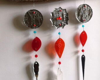 Decoración de pared de Navidad, Decoración de jardín, Campana de viento de vidrio, Campana de viento de hojas multicolor, Decoración del hogar de estilo boho, Atrapasoles móvil, Decoración de ventanas,
