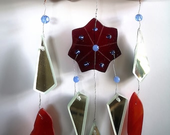 Decoración de pared de Navidad, decoración de jardín, carillón de viento de vidrio, carillón de viento de hojas multicolores, decoración del hogar de estilo bohemio, atrapasol móvil, decoración de ventana,