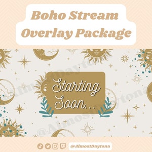 Boho Twitch Stream Package | Customizable | Sun and Moon Stream Overlay, Stream panels, Stream Alerts