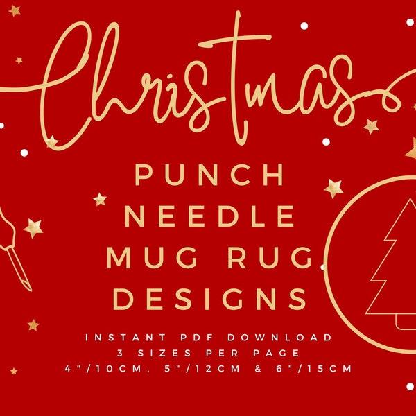 Christmas Tree - Christmas Punch Needle PDF Mug Rug Coaster Patterns for Beginners - Instant Download Punch Needle Design Embroidery