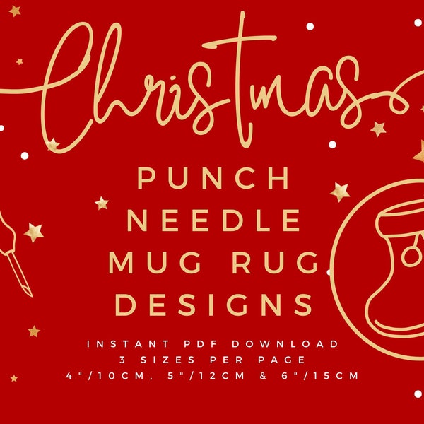 Stocking - Christmas Punch Needle PDF Mug Rug Coaster Patterns for Beginners - Instant Download Punch Needle Design Embroidery