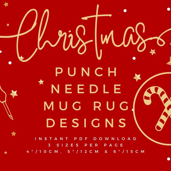 Candy Canes - Christmas Punch Needle PDF Mug Rug Coaster Patterns for Beginners - Instant Download Punch Needle Design Embroidery