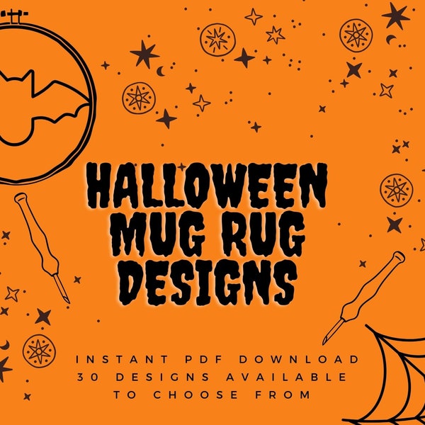 Bat - Halloween Punch Needle PDF Mug Rug Coaster Patterns for Beginners - Instant Download Punch Needle Design Embroidery
