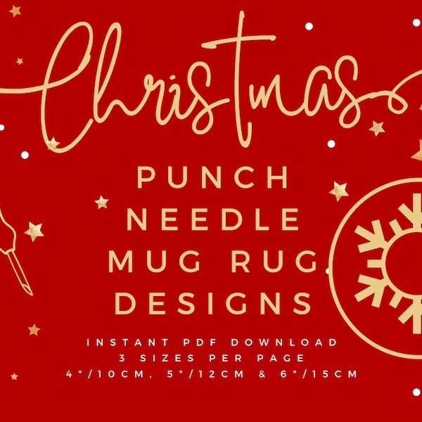 Snowflakes - Christmas Punch Needle PDF Mug Rug Coaster Patterns for Beginners - Instant Download Punch Needle Design Embroidery