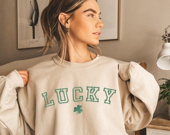 Lucky Sweatshirt, Shamrocks Crewneck, st pattys, lucky sweatshirt, shamrock sweatshirt, irish sweatshirt, Embroidered Lucky
