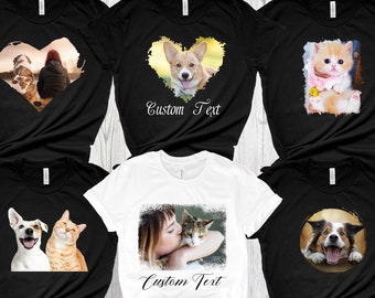 Personlig t-shirt med husdjursfoto, t-shirt med husdjursälskare, kattmamma, hundpappa, personlig porträttt-tröja, din bild här-tröja, anpassad