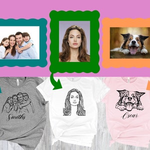 Custom Portrait from Photo T Shirt, Personalized Hand Drawn Line Art Tee, Family Portrait Outline Sweatshirt,Portrait from Photo Drawing
