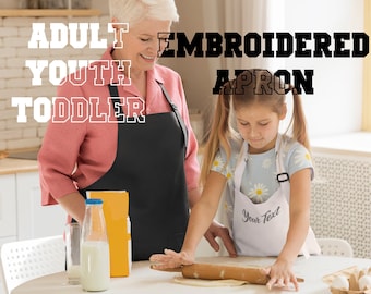 Delantal bordado personalizado para jóvenes, delantal bordado, delantales con nombre y bolsillo, delantal de chef personalizado, para niños pequeños y jóvenes, regalo para barbacoa y parrilla.