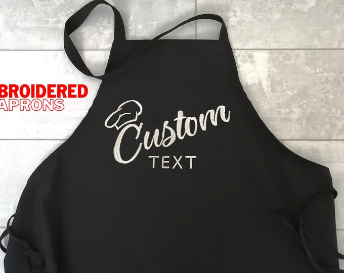 Custom EMBROIDERY Apron, Kitchen Embroidered Apron, Name Aprons with Pocket, Personalized Chef Cooking Apron, for Men & Women Gift,BBQ,Grill