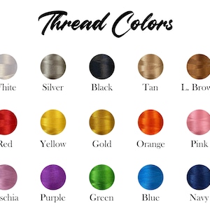 Puede incluir: Una carta de colores que muestra los colores de hilo, incluyendo blanco, plata, negro, beige y marr&oacute;n. Los colores adicionales son rojo, amarillo, dorado, naranja, rosa, fucsia, morado, verde, azul y marino. El t&iacute;tulo "Thread Colors" est&aacute; en la parte superior.