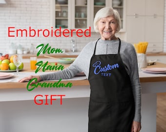 Delantal bordado personalizado para mamá, delantal para abuela, delantal bordado para el Día de la Madre, delantales de chef con bolsillo, delantal personalizado para abuela, para mujer