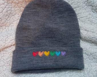 Pride beanie / LGTBQIA+ hat / cute heart embroidered beanie hat