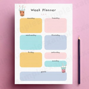 Boba Tea Cute Kawaii Printable Week Planner