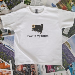 Cat Bread Baby Tee Girly Shirt | Gift For Friend Y2K Crop Top | Funny Y2K Meme Shirt Cute Funny Cat Meme T-Shirt | Kitty Tee | Weird T Shirt