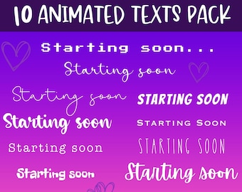 Paquete de 10 textos animados para la pantalla de transmisión: "Comienza pronto", "Vuelvo enseguida", "Fin de la transmisión", "Sin conexión", fondo transparente, canal alfa.