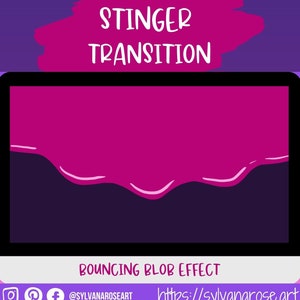 Twitch transition, stinger transition, dark pink obs transition hand-drawn bouncing blob