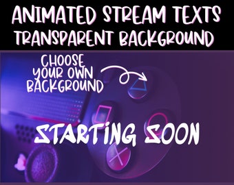 Textos de pantalla de transmisión animados: Comienza pronto, Vuelvo enseguida, Fin de transmisión y Sin conexión con fondo transparente Canal alfa