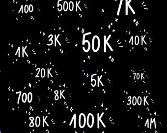 Número de seguidores estrellados animados dibujados a mano con fondo transparente