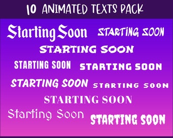 Paquete de 10 textos animados para la pantalla de transmisión: "Comienza pronto", "Vuelvo enseguida", "Fin de la transmisión", "Sin conexión", fondo transparente, canal alfa.