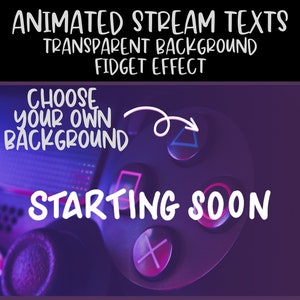 Animated stream screen texts Starting Soon, Be right back, Stream Ending and Offline with Transparent background and fidget effect