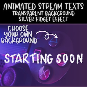 Animated stream screen texts Starting Soon, Be right back, Stream Ending and Offline with Transparent background and silver fidget effect