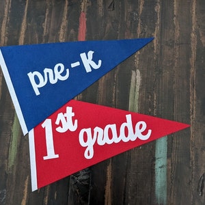 Back to school pennant, 1st grade pennant, 1st day of school, felt, custom grade school, classroom decorations, teacher gift, kindergarten