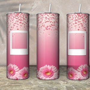 Foto tuimelaar wrap bloemen tuimelaar ontwerp foto tuimelaar PNG roze bloem tuimelaar sublimatie PNG roze glitter cup 20 oz skinny tuimelaar
