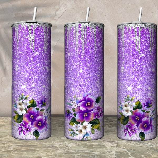 Purple Ombre Tumbler Wrap Floral Tumbler Purple Flower Tumbler Design Add Your Text Name Tumbler Sublimation 20 oz Skinny Tumbler Download