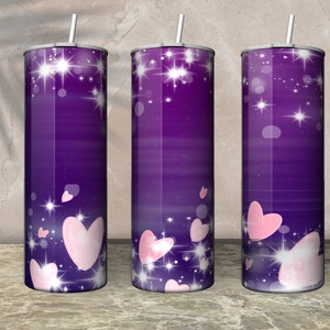 20 oz Skinny Tumbler add your name text  glass wrap Pink Hearts Cup Sublimation Girl Purple Tumbler Design PNG Glitter Tumbler Wrap Download