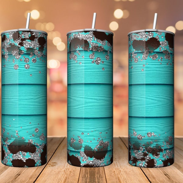 Rustic Teal Blue Wood Leopard Tumbler Designs  PNG Wrap 20oz Skinny Tumbler Sublimation, Glitter tumbler Seamless Tumbler Digital Download.