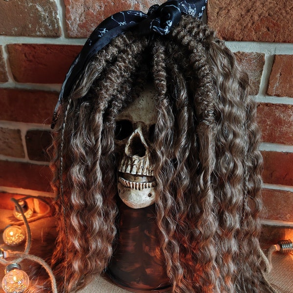 Brown Set of curly dreadlocks 55 cm (21.65 inches) ! INCREDIBLE VOLUME ! Synthetic curls hair extensions + add strands of any color for FREE