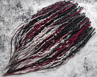 Black, Red and Gray Synthetic Dreads Extensions. Textured\Bumpy DE or SE.