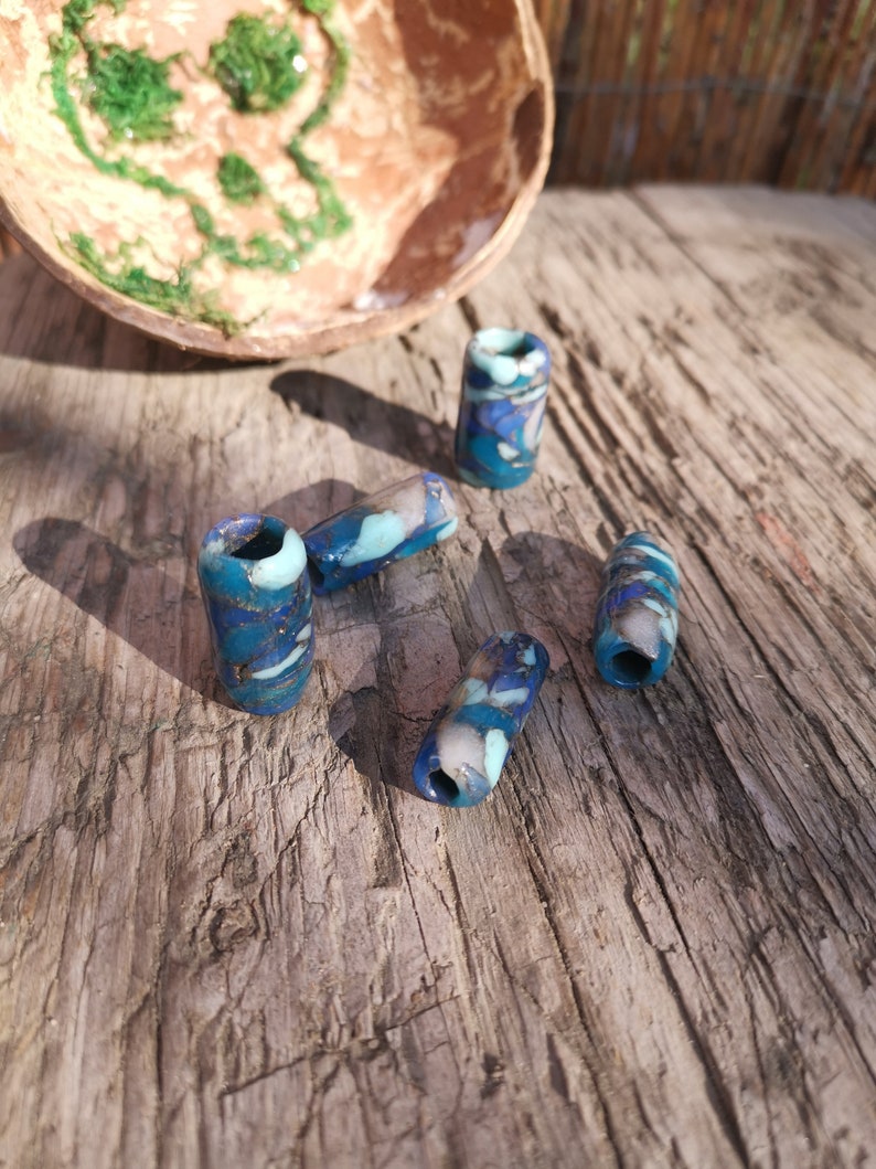 Beads for dreadlocks imitation lapis lazuli stone / blue jasper rock/piece of jewelry for your friend with dreadlocks braids image 5