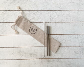 Mini Metal Straws | Reusable Stainless Steel Cocktail Straws with Travel Pouch and Cleaning Brushes | 6" Straws (2 or 4 pack)