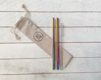 STRAIGHT Metal Straws (2 or 4 pack) | Reusable Stainless Steel Drinking Straws | Travel Set