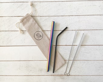 The Mix & Match Bundle: 2 Metal Straws (Create Your Own Bundle) | Customizable Stainless Steel Straw Bundle with Travel Pouch and Brushes