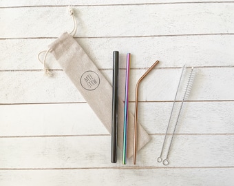 The Mix & Match Bundle: 3 Metal Straws (Create Your Own Bundle) | Customizable Stainless Steel Straw Bundle with Travel Pouch and Brushes