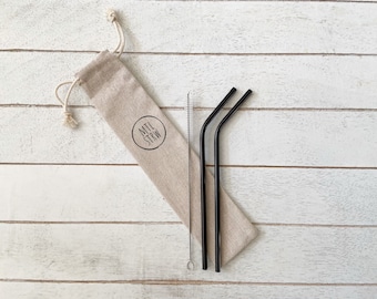 BENT Metal Straws (2 or 4 pack) | Reusable Stainless Steel Drinking Straws | Travel Set