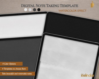 Note Taking Template Watercolor Dark Mode, iPad Goodnotes, Dots, Grid and Lined Digital Paper, Student or Meeting Note Taking Templates