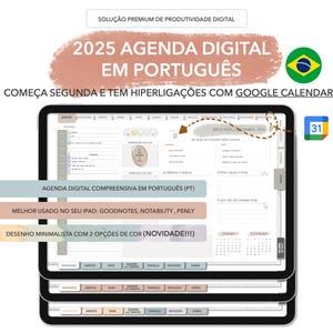Digital Planner 2025 in Portuguese BR for iPad GoodNotes, Notability • Productivity Planner links to Google Calendar • Weekly Meal Planner