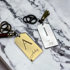 Custom acrylic mirror keychains. Wedding keychain favors. Luxury Tag