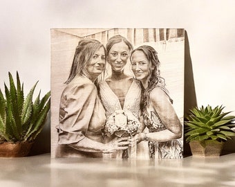 Wooden portrait| Burned wood photo | Engraved wooden image | Custom image | Bridesmaid gift | Groomsmen gift | Wedding gift