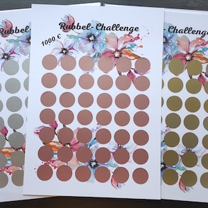 1000 Euro Rubbel-Challenge/Geld sparen/Gold/Silber/Rosagold/160 mg Printversion/A4