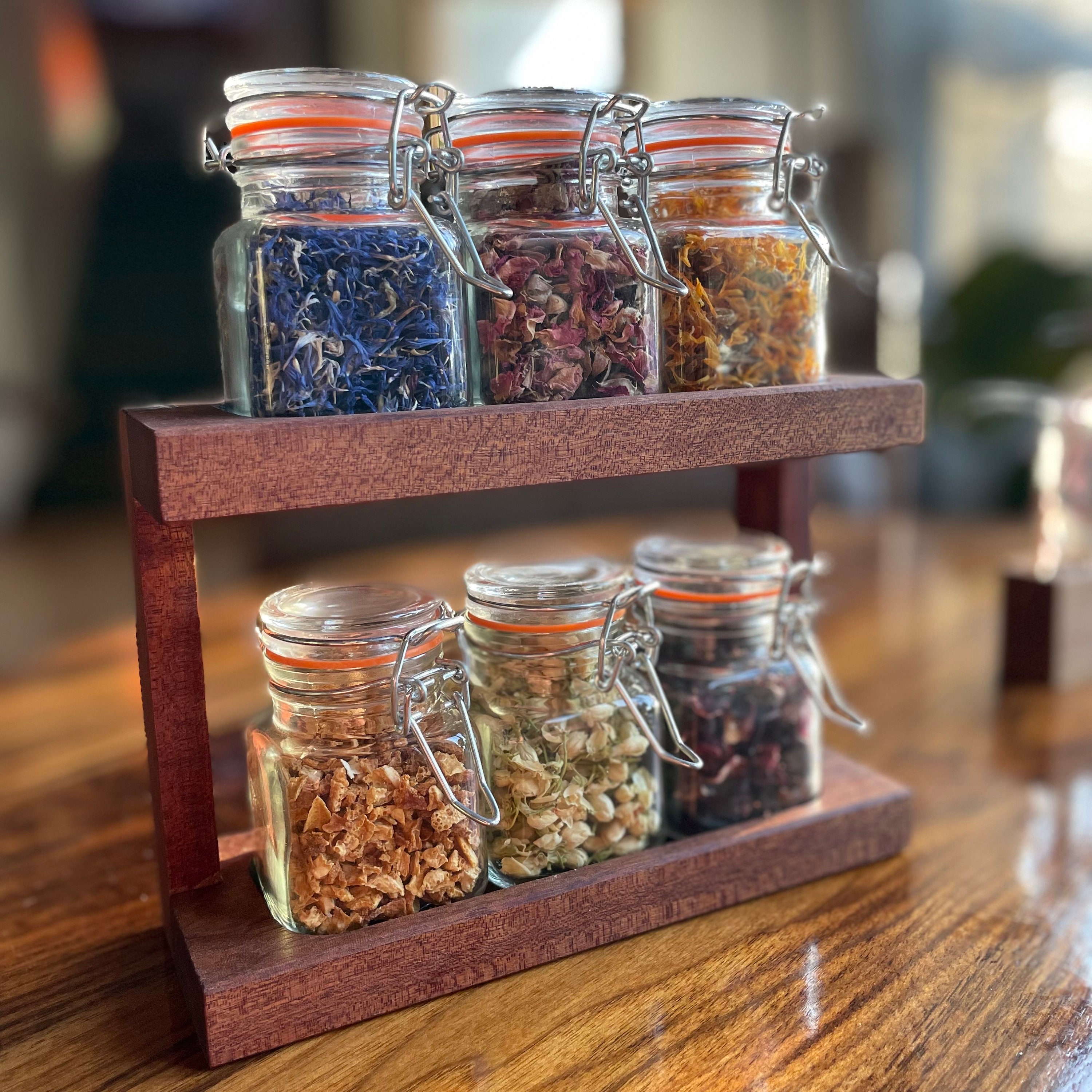 Set of 6 Spice Jars With Wooden Lids 150ml Mini Glass Storage Jars for Spice  Racks, Kitchen Cabinets, Storage & Storage 