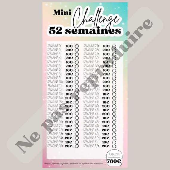 Mini Challenge A6 52 semaines défi enveloppes budget // Epargne 780 euros  Thème UNICORNE -  France