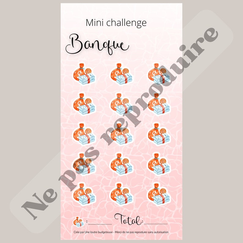 MINI CHALLENGE/DEFI enveloppes budgétaires Banque // fiche plastifiée pour enveloppe A6 image 3